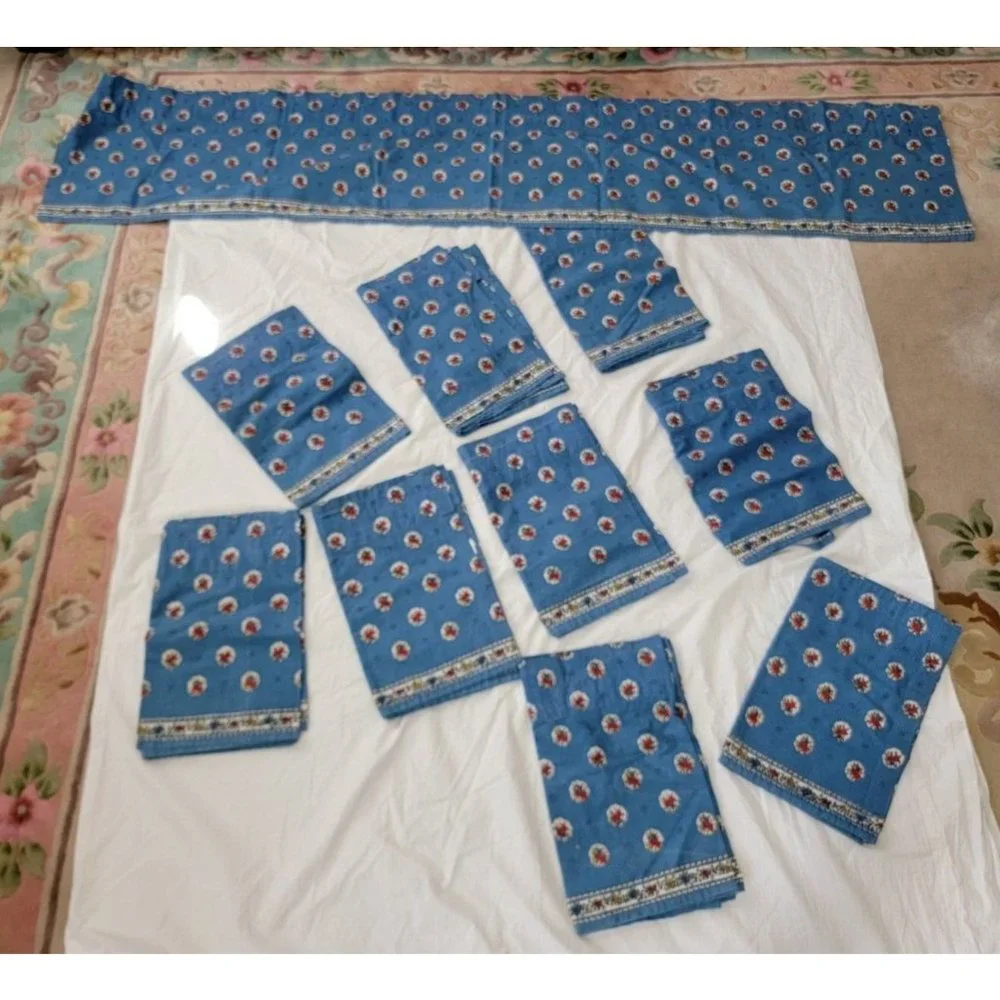 CHOOSE QUANITY Country French Pleated Valance Blue Red Floral Clean 71 x 14.5‎